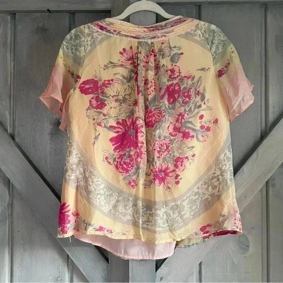 100% Mulberry Silk Blouse- floral sequins feminine‎ - Picture 8 of 8